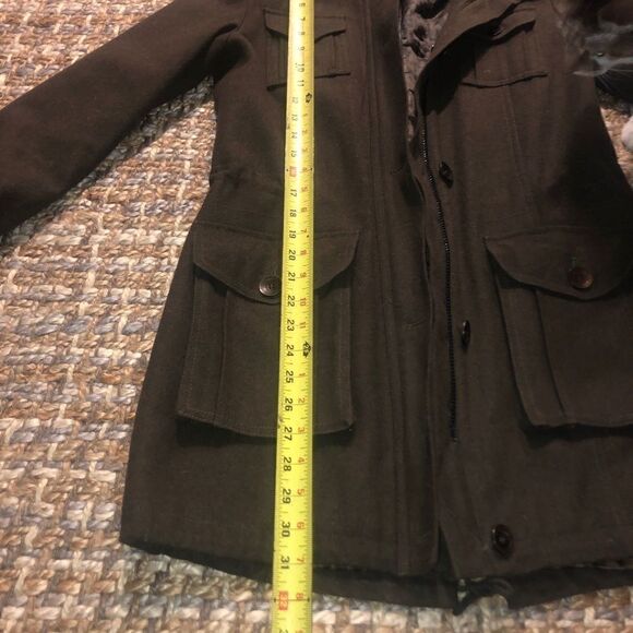 Marc New York Army Green Wool Jacket w/ Fur Hood - Sz 2 - Picture 10 of 14